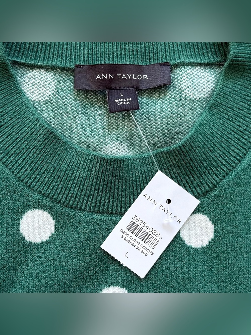 NWT Ann Taylor Fresh Evergreen Polka Dot Sweater Size L - Picture 5 of 5